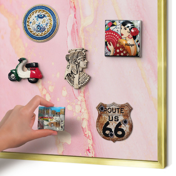 Metalen magneetbord met lijst in het goud Roze elegantie