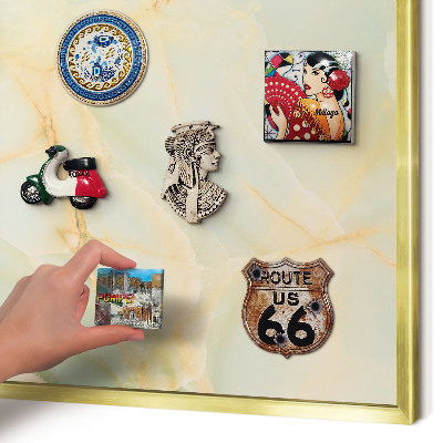 Magnetisch bord voor reismagneten met gouden lijst Marmeren elegantie