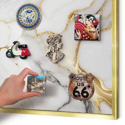 Metalen magneetbord met lijst in het goud Abstract marmer