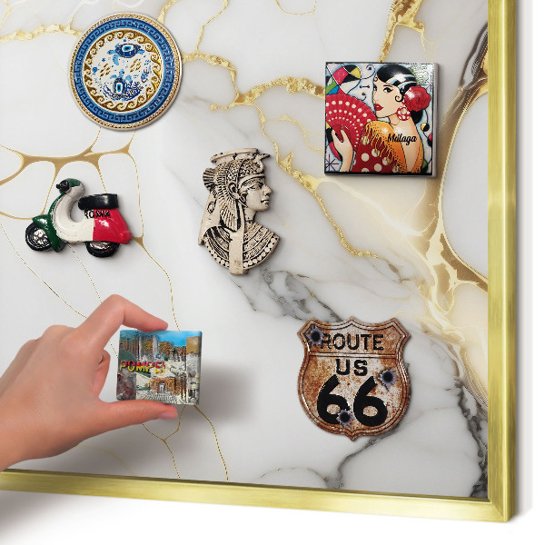 Metalen magneetbord met lijst in het goud Abstract marmer