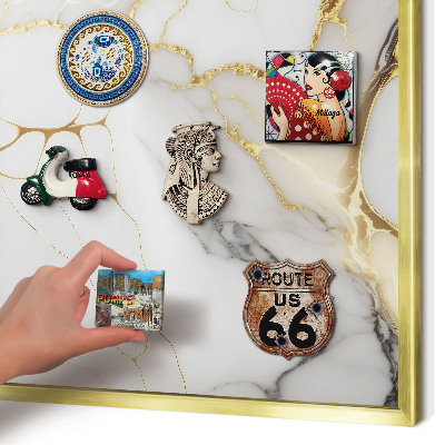 Metalen magneetbord met lijst in het goud Abstract marmer