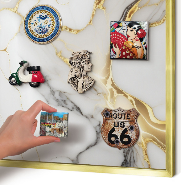 Metalen magneetbord met lijst in het goud Abstract marmer