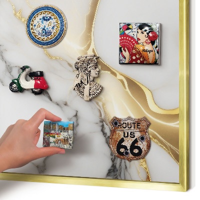 Metalen magneetbord met lijst in het goud Abstract marmer