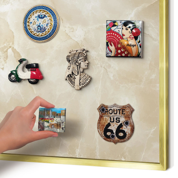 Magnetisch bord voor reismagneten met gouden lijst Marmerpatroon