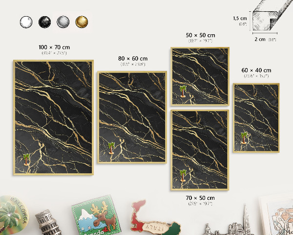 Metalen magneetbord met lijst in het goud Luxueuze golven