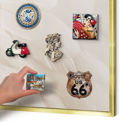 Magnetisch bord voor reismagneten met gouden lijst Crèmekleurige veren