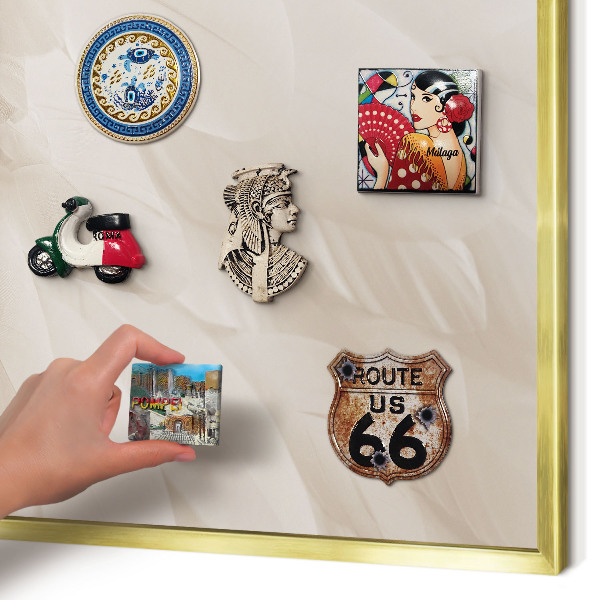 Magnetisch bord voor reismagneten met gouden lijst Crèmekleurige veren