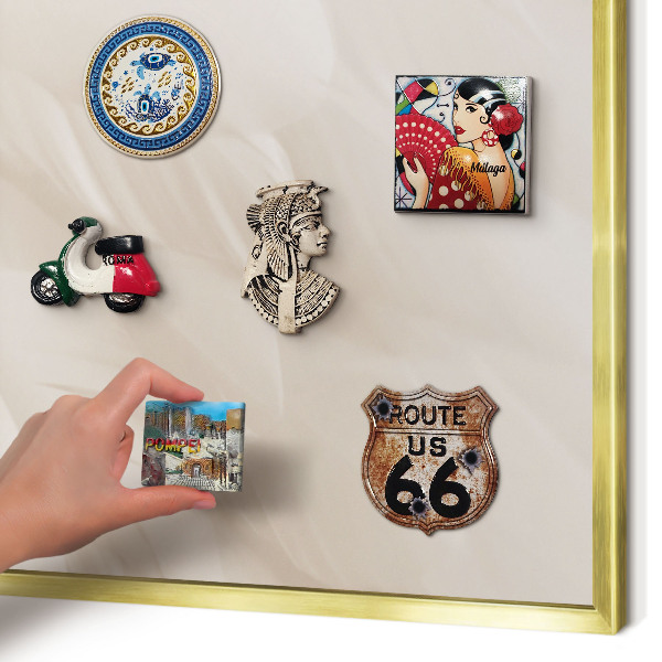 Magnetisch bord voor reismagneten met gouden lijst Crèmekleurige veren