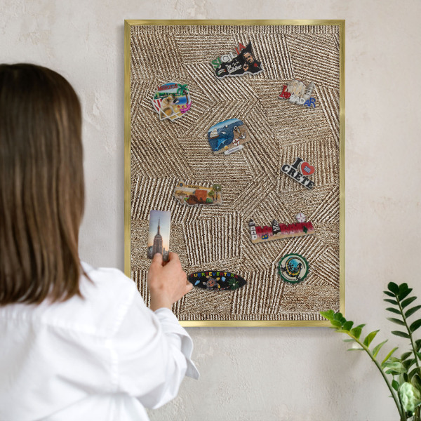 Metalen magneetbord met lijst in het goud Geometrisch patroon
