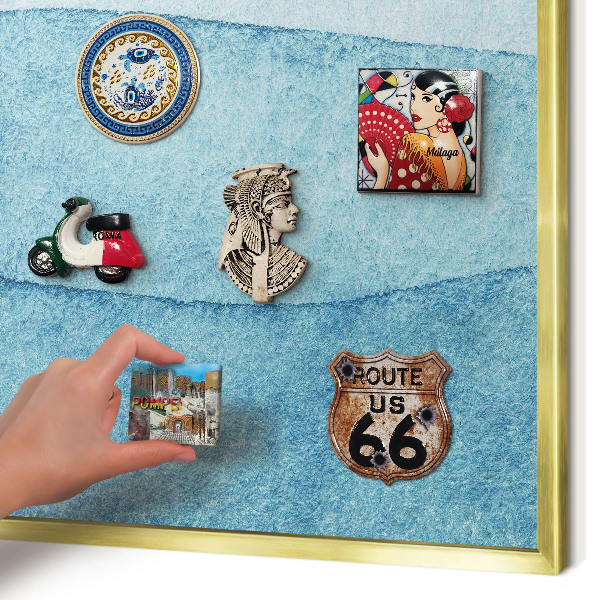 Metalen magneetbord met lijst in het goud Blauwe golven