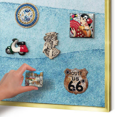 Metalen magneetbord met lijst in het goud Blauwe golven