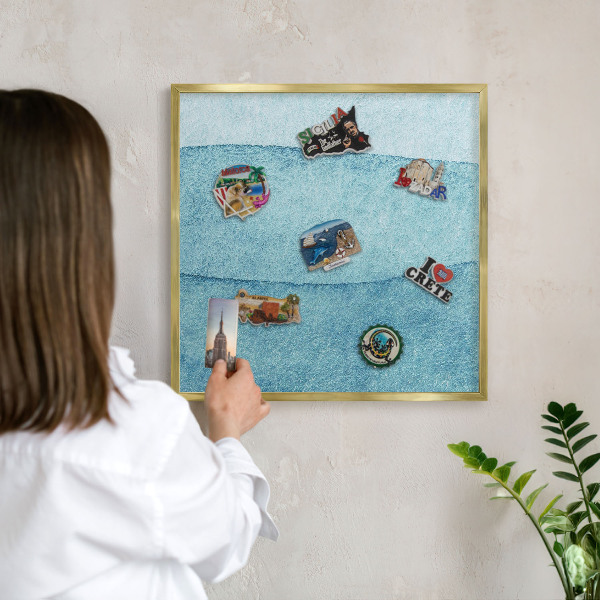 Metalen magneetbord met lijst in het goud Blauwe golven
