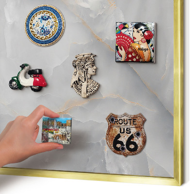 Metalen magneetbord met lijst in het goud Grijze aderen