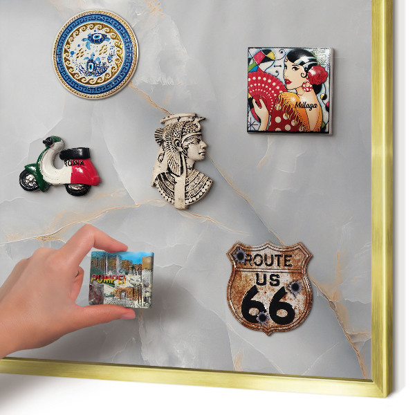Metalen magneetbord met lijst in het goud Grijze aderen