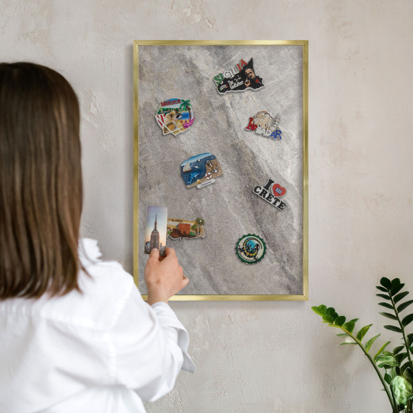 Magnetisch bord voor reismagneten met gouden lijst Steenstructuur