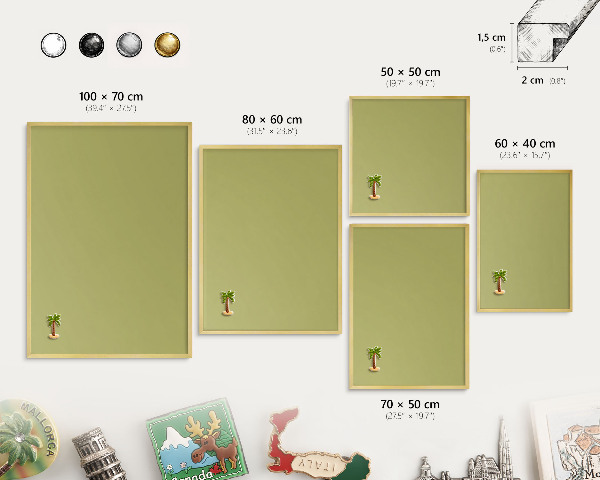 Metalen magneetbord met lijst in het goud Groene vintage
