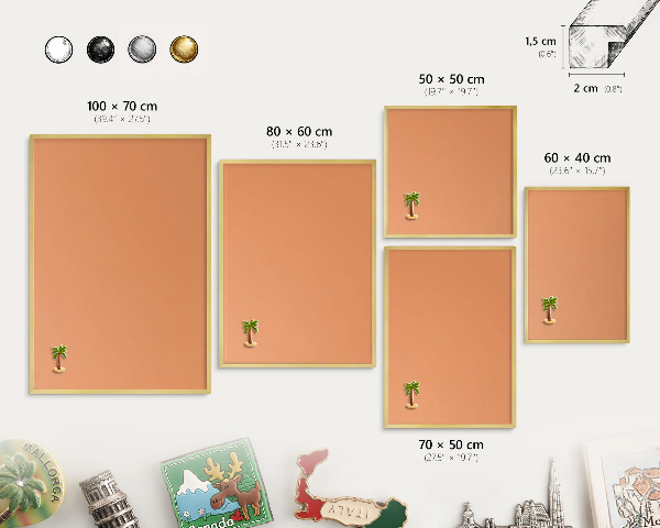 Metalen magneetbord met lijst in het goud Pastel oranje