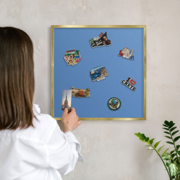 Magnetisch bord voor reismagneten met gouden lijst Blauwe kleur
