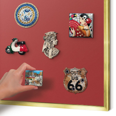 Magnetisch bord voor reismagneten met gouden lijst Bordeauxrode kleur