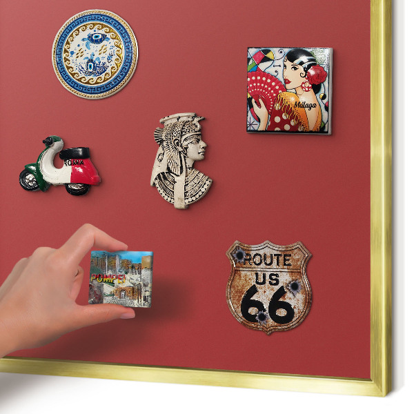Magnetisch bord voor reismagneten met gouden lijst Bordeauxrode kleur
