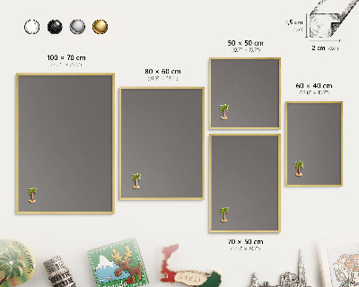 Metalen magneetbord met lijst in het goud Donkergrijs