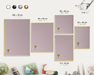 Metalen magneetbord met lijst in het goud Pastel lila
