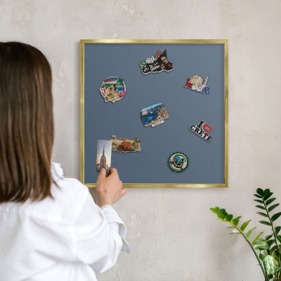 Magnetisch bord voor reismagneten met gouden lijst Pastel marineblauw