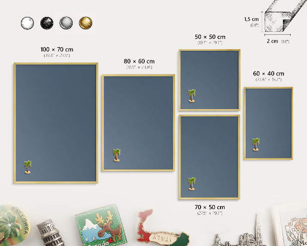 Magnetisch bord voor reismagneten met gouden lijst Pastel marineblauw