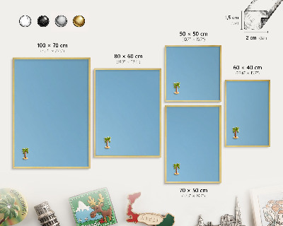 Metalen magneetbord met lijst in het goud Blauwe kleur