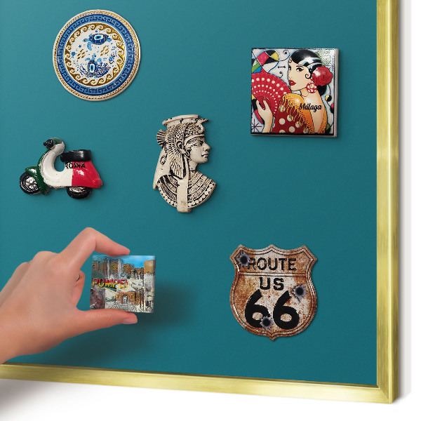 Metalen magneetbord met lijst in het goud Donker turkoois