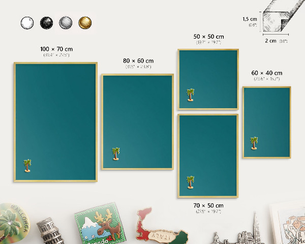 Metalen magneetbord met lijst in het goud Donker turkoois