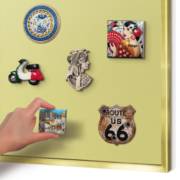 Magnetisch bord voor reismagneten met gouden lijst Lichte mosterd