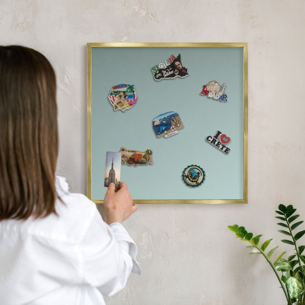 Metalen magneetbord met lijst in het goud Turkooizen kleurovergang