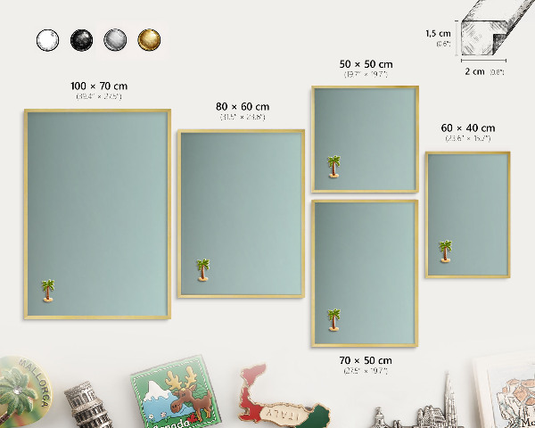 Metalen magneetbord met lijst in het goud Turkooizen kleurovergang