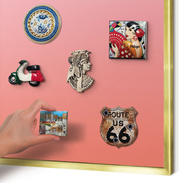 Magnetisch bord voor reismagneten met gouden lijst Roze oranje