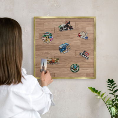 Magnetisch bord voor reismagneten met gouden lijst Houten patroon