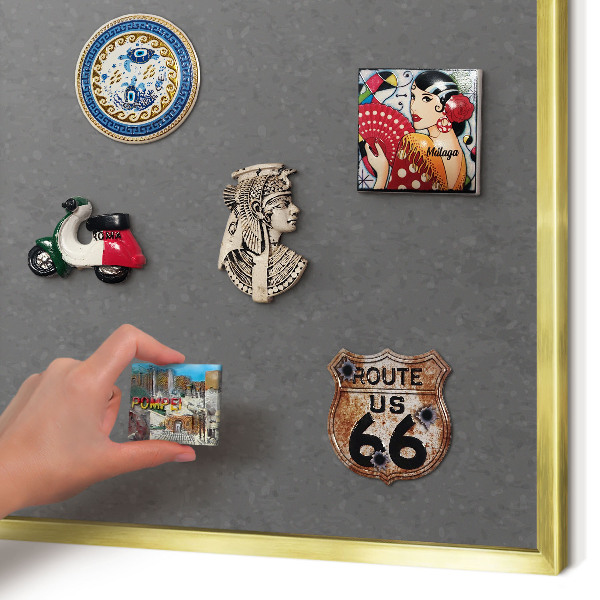 Magnetisch bord voor reismagneten met gouden lijst Grijze textuur