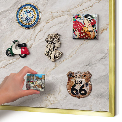 Magnetisch bord voor reismagneten met gouden lijst Marmeren elegantie