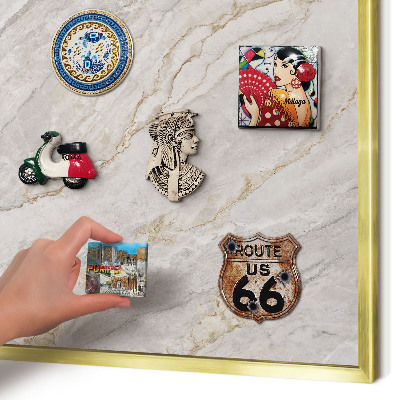 Magnetisch bord voor reismagneten met gouden lijst Marmeren elegantie