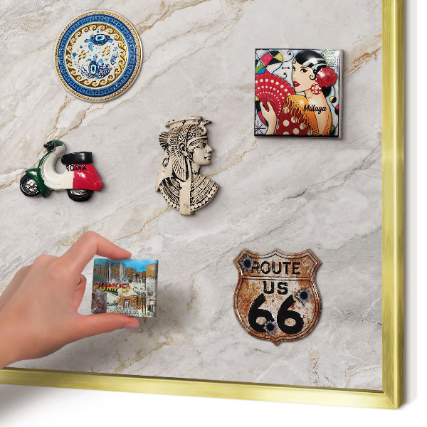 Magnetisch bord voor reismagneten met gouden lijst Marmeren elegantie