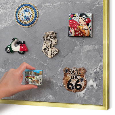 Metalen magneetbord met lijst in het goud Grijs marmer