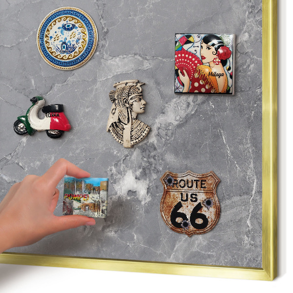 Metalen magneetbord met lijst in het goud Grijs marmer