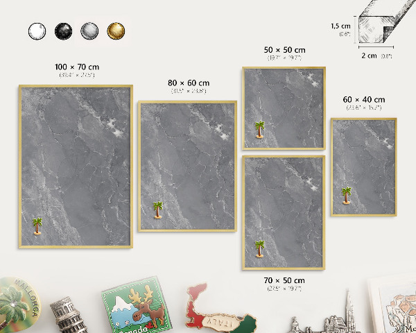 Metalen magneetbord met lijst in het goud Grijs marmer