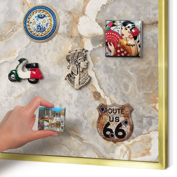 Metalen magneetbord met lijst in het goud Marmeren elegantie