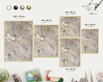 Metalen magneetbord met lijst in het goud Marmeren elegantie