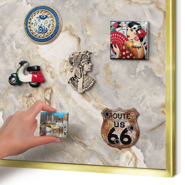Magnetisch bord voor reismagneten met gouden lijst Marmeren elegantie