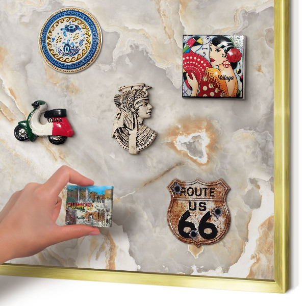 Magnetisch bord voor reismagneten met gouden lijst Marmeren elegantie