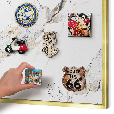 Magnetisch bord voor reismagneten met gouden lijst Marmereffect