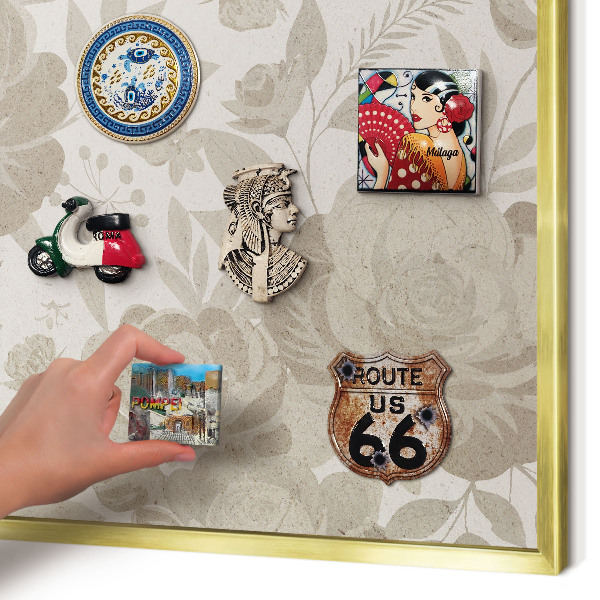 Magnetisch bord voor reismagneten met gouden lijst Vintage bloemen