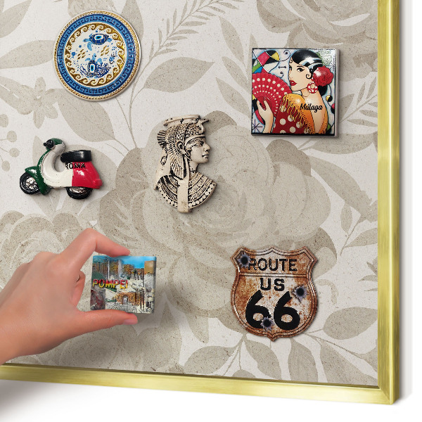 Magnetisch bord voor reismagneten met gouden lijst Vintage bloemen